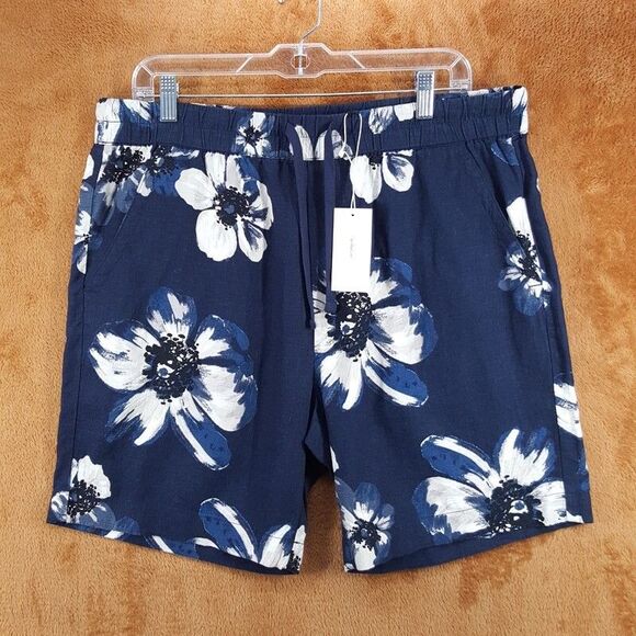 VINCE Shorts Mens Medium Blue Floral Drawstring Pull On Tropical Linen $225 - Picture 2 of 11